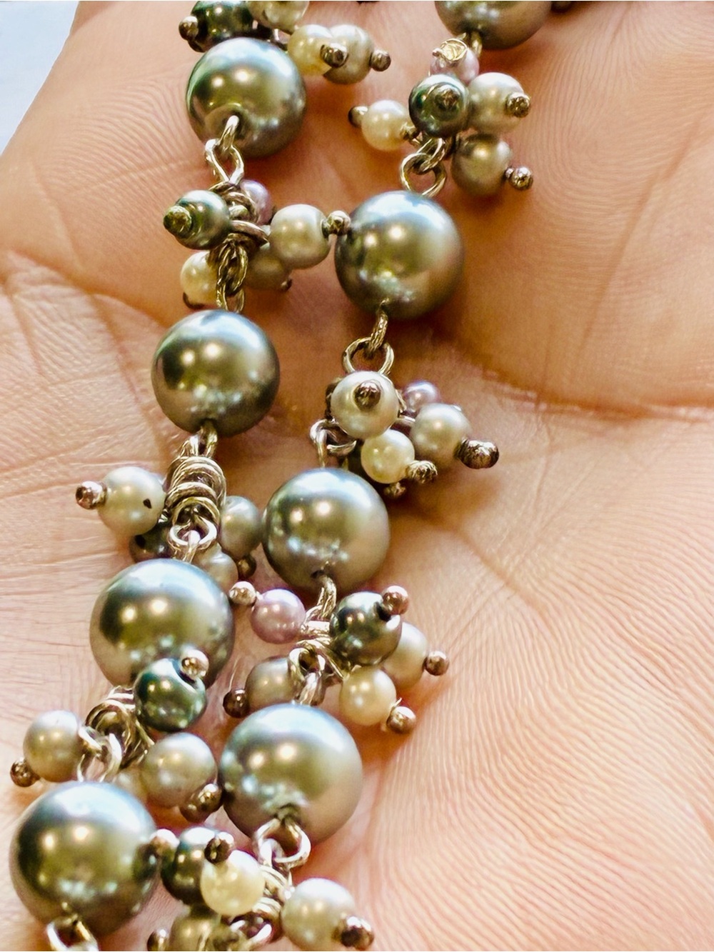 VTG Carolee Silver-Gray Pearl Y-Drop Necklace Y2K 90s Elevated Everyday Elegant